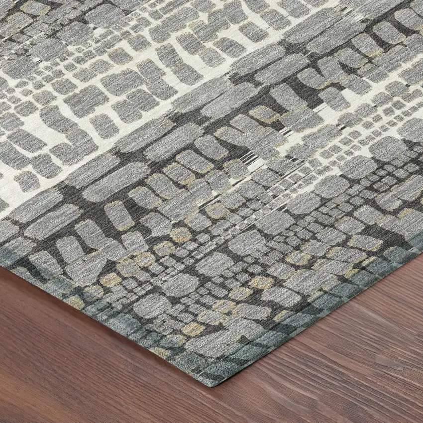 8' Gray And Graphite Round Abstract Washable Indoor Outdoor Area Rug Photo 6