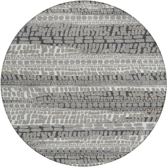 8' Gray And Graphite Round Abstract Washable Indoor Outdoor Area Rug Photo 1