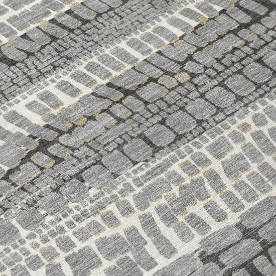 8' Gray And Graphite Round Abstract Washable Indoor Outdoor Area Rug Photo 7