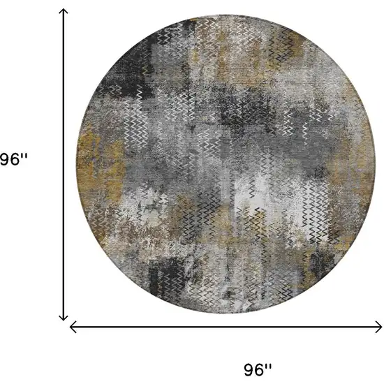 8' Gray And Graphite Round Abstract Washable Indoor Outdoor Area Rug Photo 5