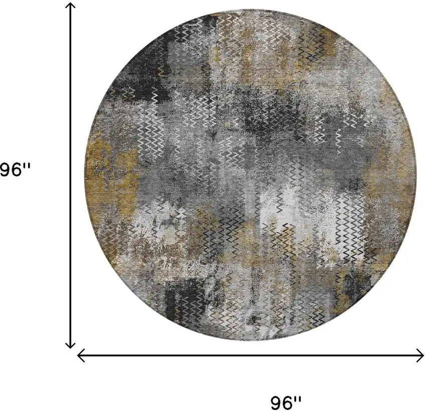 8' Gray And Graphite Round Abstract Washable Indoor Outdoor Area Rug Photo 5