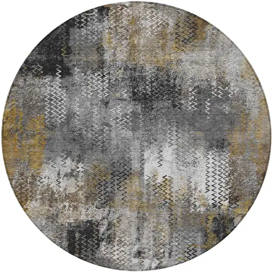 8' Gray And Graphite Round Abstract Washable Indoor Outdoor Area Rug Photo 2