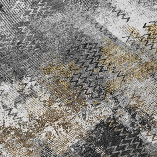 8' Gray And Graphite Round Abstract Washable Indoor Outdoor Area Rug Photo 4