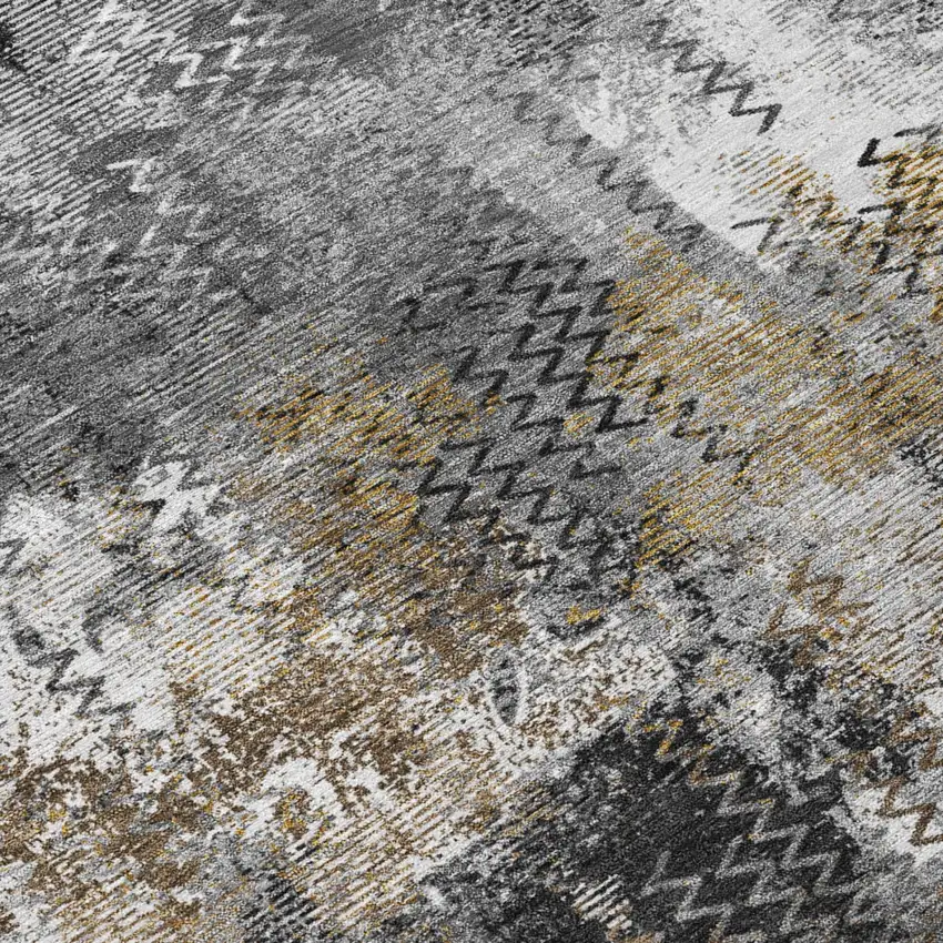 8' Gray And Graphite Round Abstract Washable Indoor Outdoor Area Rug Photo 4