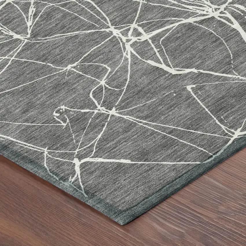 8' Gray And Graphite Round Abstract Washable Indoor Outdoor Area Rug Photo 3