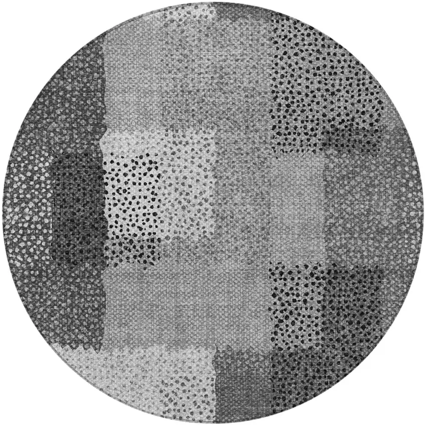 8' Gray And Graphite Round Abstract Washable Indoor Outdoor Area Rug Photo 3