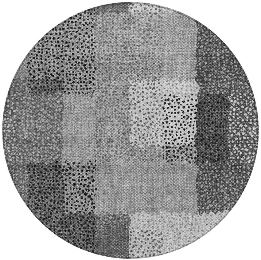 8' Gray And Graphite Round Abstract Washable Indoor Outdoor Area Rug Photo 2