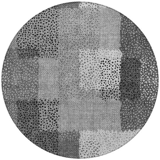 8' Gray And Graphite Round Abstract Washable Indoor Outdoor Area Rug Photo 2