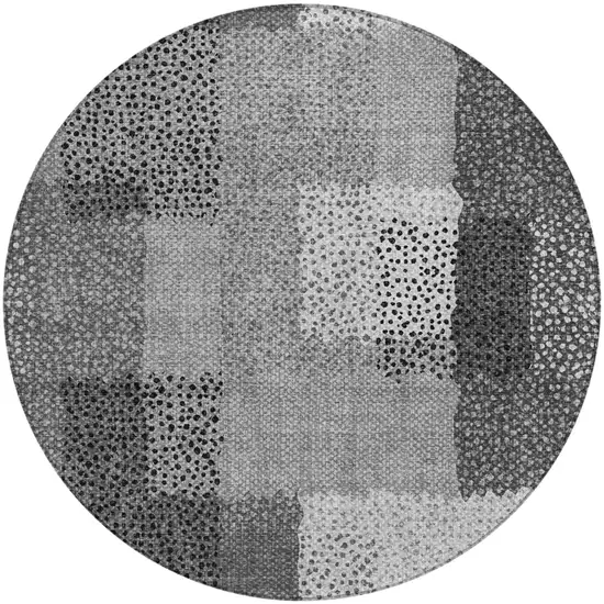 8' Gray And Graphite Round Abstract Washable Indoor Outdoor Area Rug Photo 2