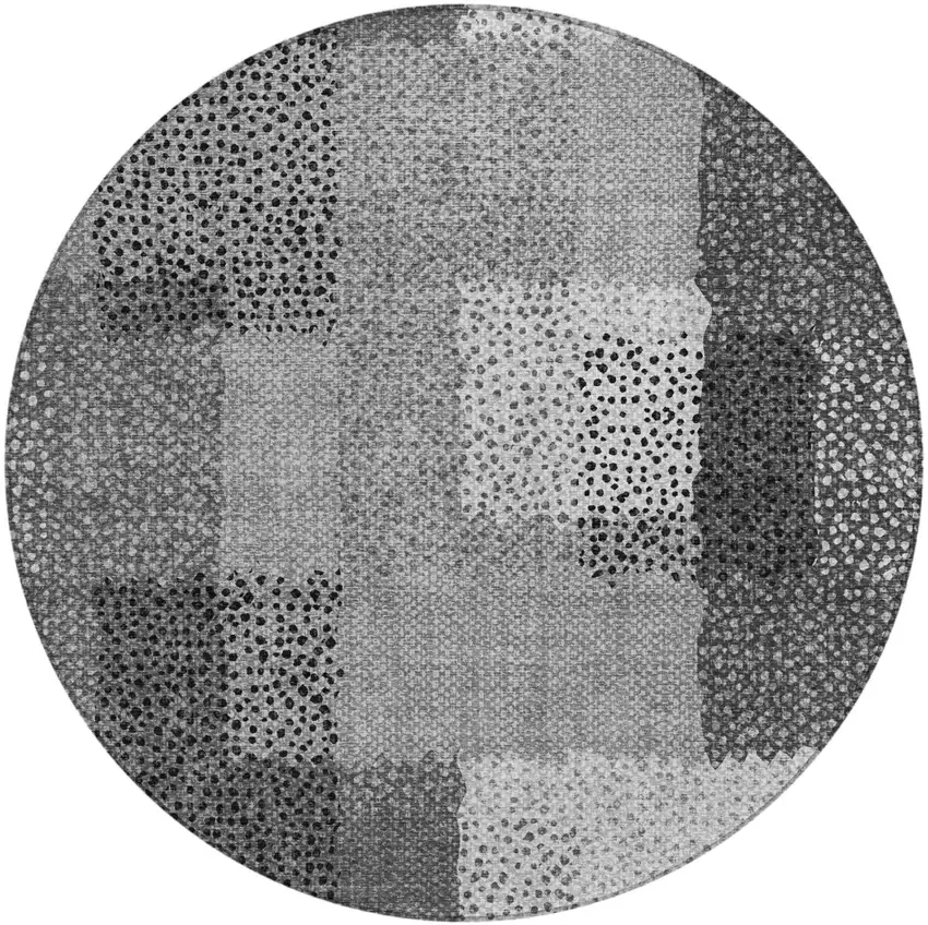8' Gray And Graphite Round Abstract Washable Indoor Outdoor Area Rug Photo 2
