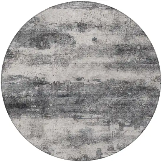 8' Gray And Graphite Round Abstract Washable Indoor Outdoor Area Rug Photo 3