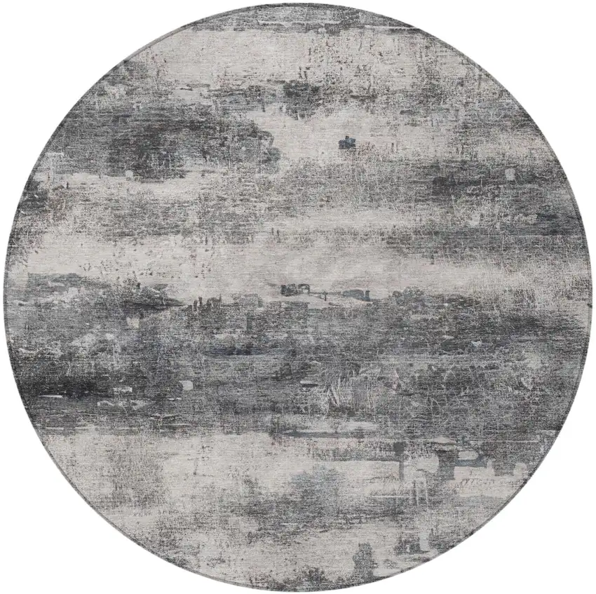 8' Gray And Graphite Round Abstract Washable Indoor Outdoor Area Rug Photo 3