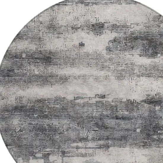 8' Gray And Graphite Round Abstract Washable Indoor Outdoor Area Rug Photo 7