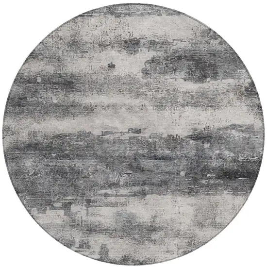 8' Gray And Graphite Round Abstract Washable Indoor Outdoor Area Rug Photo 4