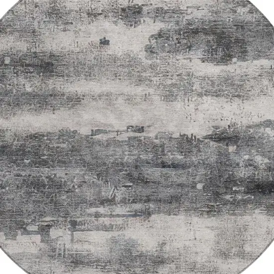8' Gray And Graphite Round Abstract Washable Indoor Outdoor Area Rug Photo 6