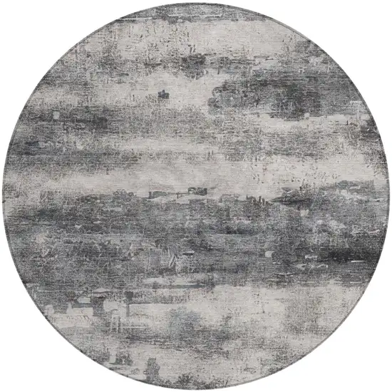 8' Gray And Graphite Round Abstract Washable Indoor Outdoor Area Rug Photo 2