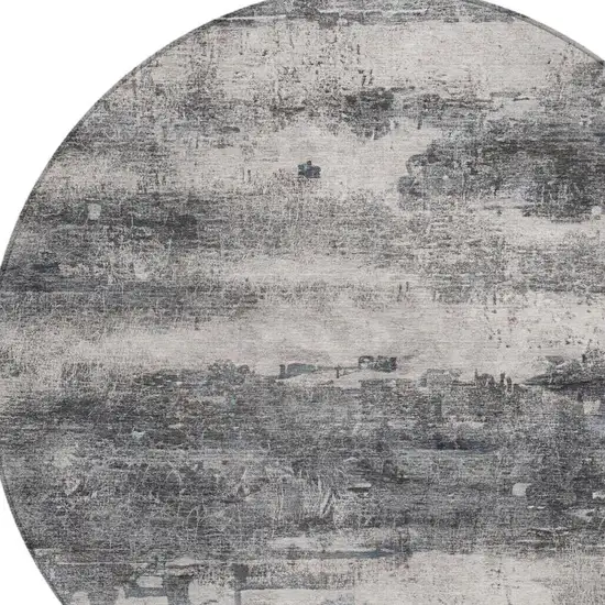 8' Gray And Graphite Round Abstract Washable Indoor Outdoor Area Rug Photo 5