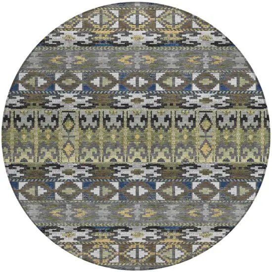 8' Gray And Graphite Round Geometric Washable Indoor Outdoor Area Rug Photo 1