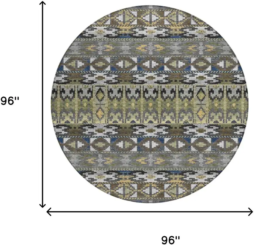 8' Gray And Graphite Round Geometric Washable Indoor Outdoor Area Rug Photo 6