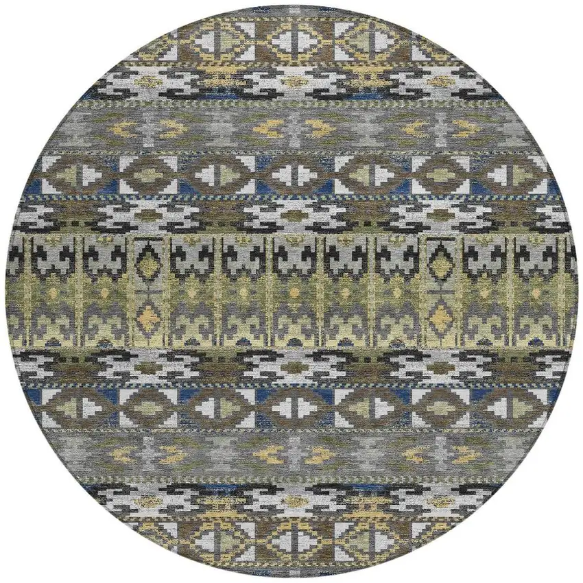 8' Gray And Graphite Round Geometric Washable Indoor Outdoor Area Rug Photo 3