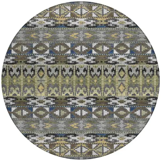8' Gray And Graphite Round Geometric Washable Indoor Outdoor Area Rug Photo 3