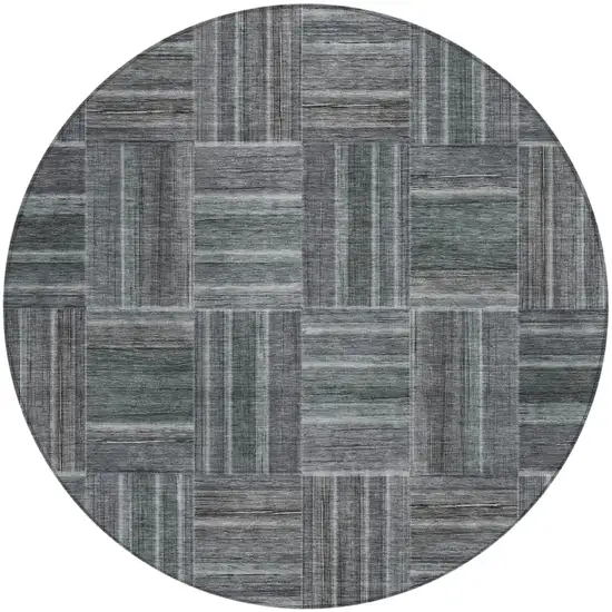 8' Gray And Graphite Round Geometric Washable Indoor Outdoor Area Rug Photo 2