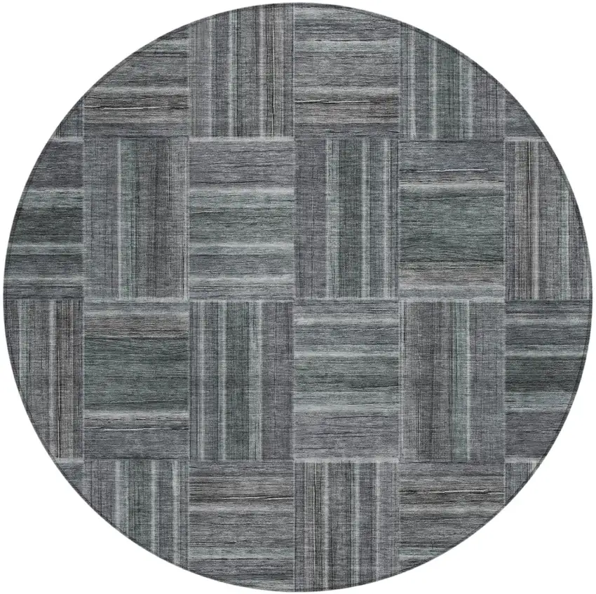 8' Gray And Graphite Round Geometric Washable Indoor Outdoor Area Rug Photo 2