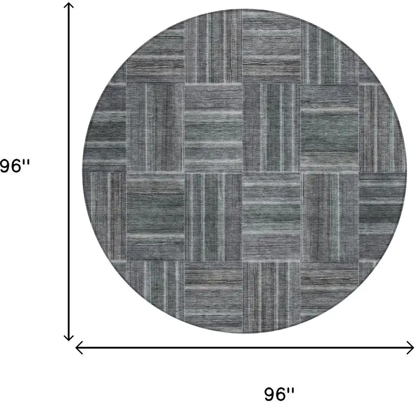 8' Gray And Graphite Round Geometric Washable Indoor Outdoor Area Rug Photo 5