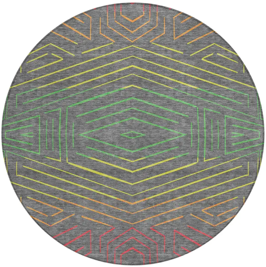 8' Gray And Graphite Round Geometric Washable Indoor Outdoor Area Rug Photo 2