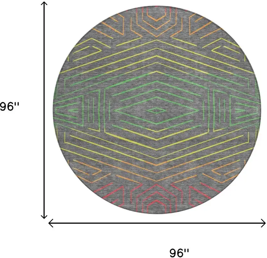 8' Gray And Graphite Round Geometric Washable Indoor Outdoor Area Rug Photo 5