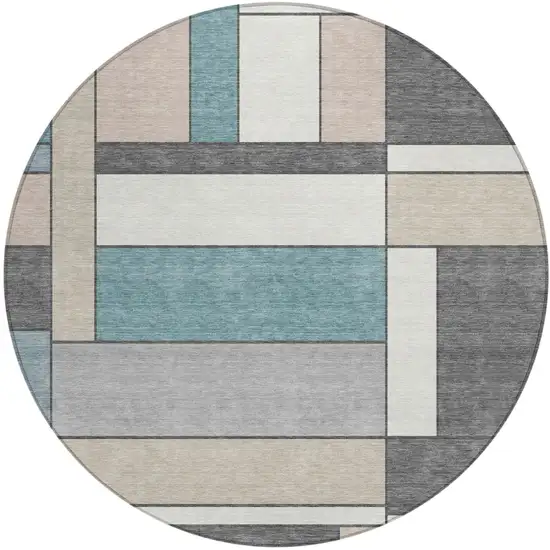 8' Gray And Graphite Round Geometric Washable Indoor Outdoor Area Rug Photo 2