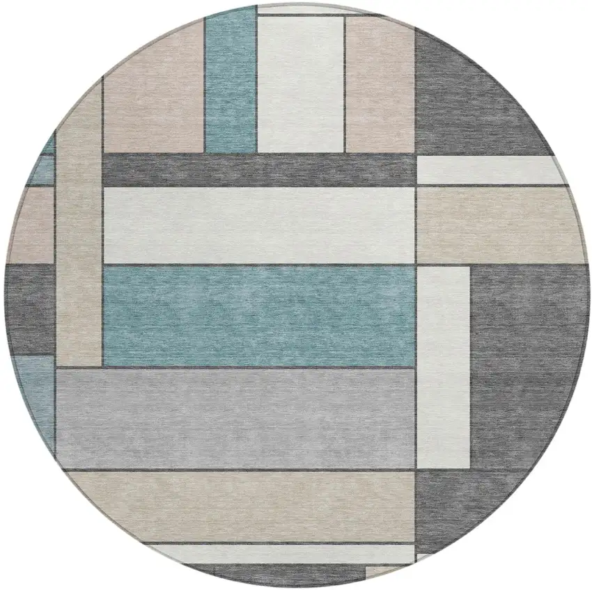 8' Gray And Graphite Round Geometric Washable Indoor Outdoor Area Rug Photo 2