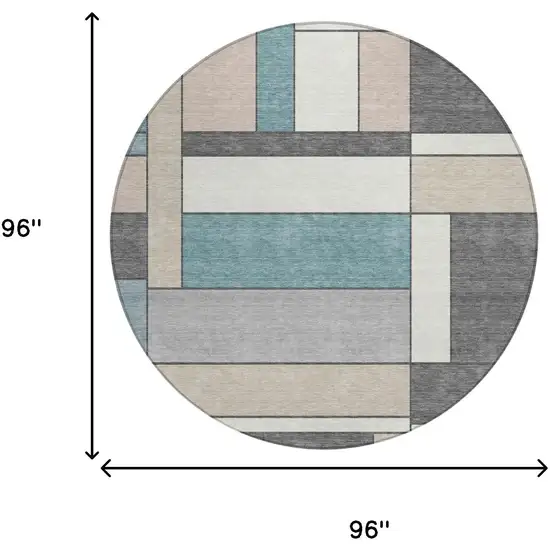 8' Gray And Graphite Round Geometric Washable Indoor Outdoor Area Rug Photo 5