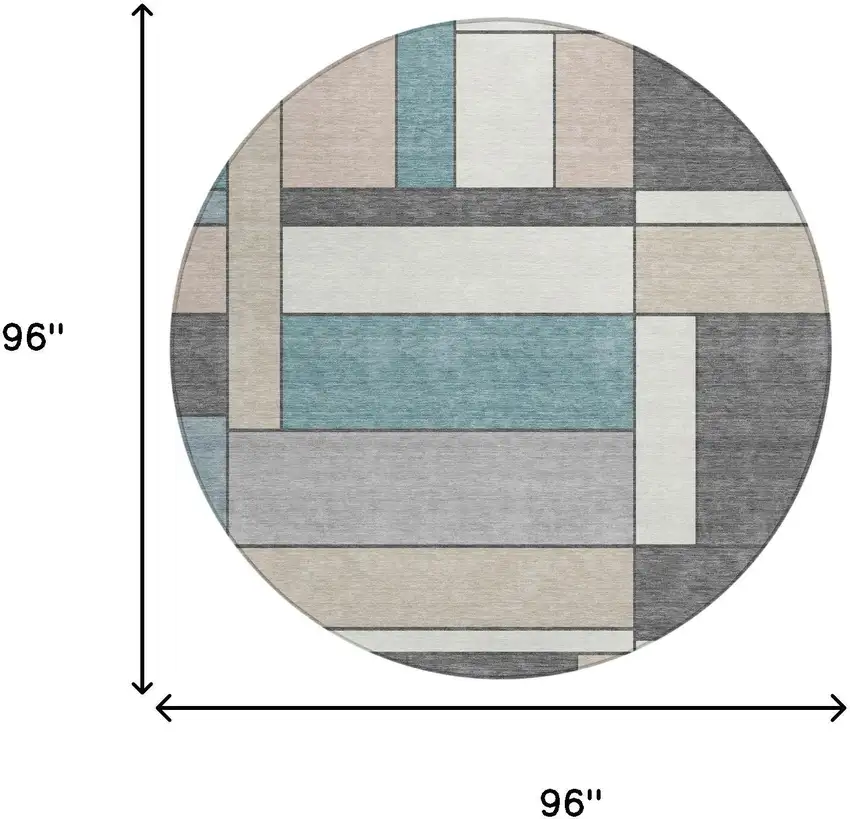 8' Gray And Graphite Round Geometric Washable Indoor Outdoor Area Rug Photo 5
