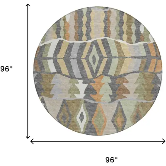 8' Gray And Graphite Round Geometric Washable Indoor Outdoor Area Rug Photo 5