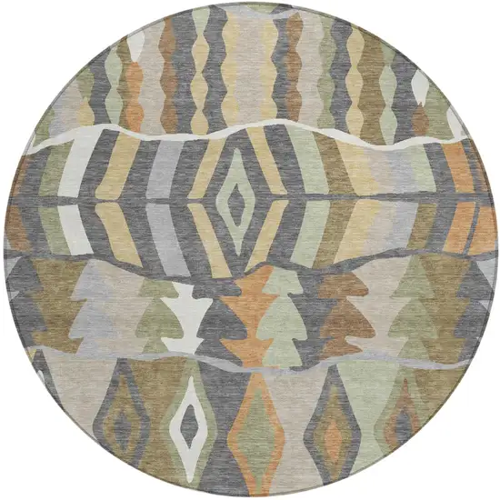 8' Gray And Graphite Round Geometric Washable Indoor Outdoor Area Rug Photo 2