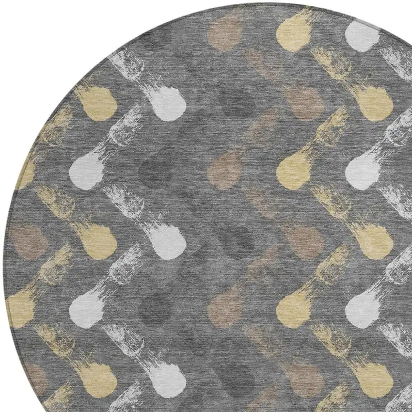 8' Gray And Graphite Round Geometric Washable Indoor Outdoor Area Rug Photo 2