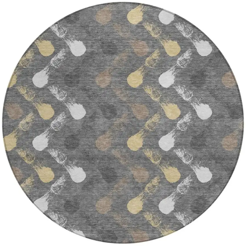8' Gray And Graphite Round Geometric Washable Indoor Outdoor Area Rug Photo 3