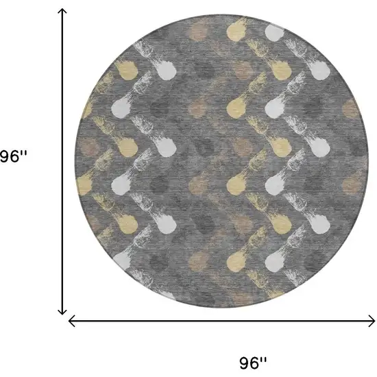 8' Gray And Graphite Round Geometric Washable Indoor Outdoor Area Rug Photo 6