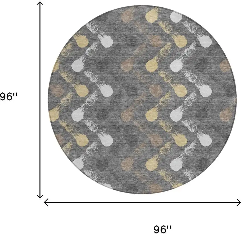 8' Gray And Graphite Round Geometric Washable Indoor Outdoor Area Rug Photo 6
