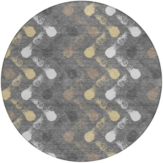 8' Gray And Graphite Round Geometric Washable Indoor Outdoor Area Rug Photo 1