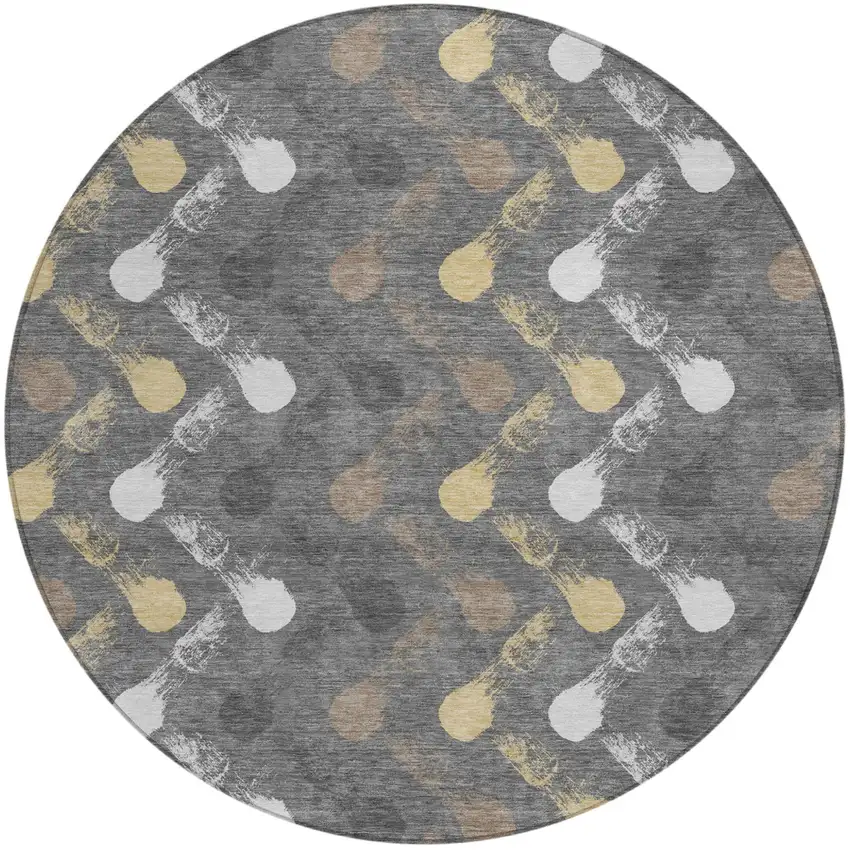 8' Gray And Graphite Round Geometric Washable Indoor Outdoor Area Rug Photo 1
