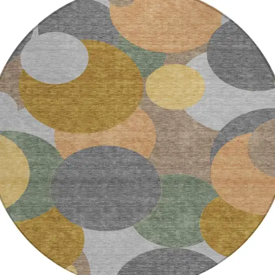 8' Gray And Graphite Round Geometric Washable Indoor Outdoor Area Rug Photo 2