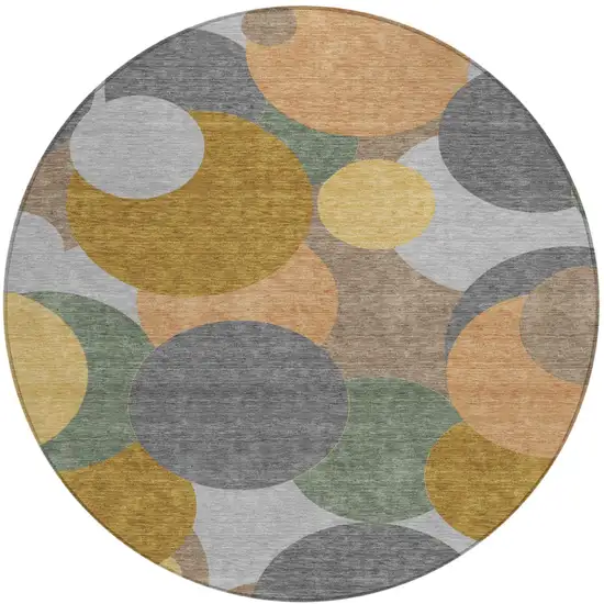 8' Gray And Graphite Round Geometric Washable Indoor Outdoor Area Rug Photo 1