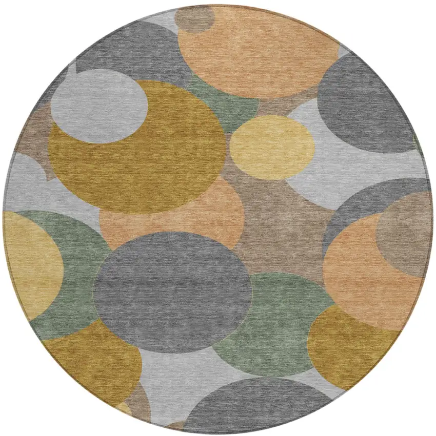 8' Gray And Graphite Round Geometric Washable Indoor Outdoor Area Rug Photo 1