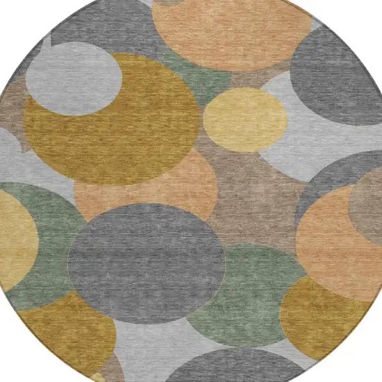 8' Gray And Graphite Round Geometric Washable Indoor Outdoor Area Rug Photo 3