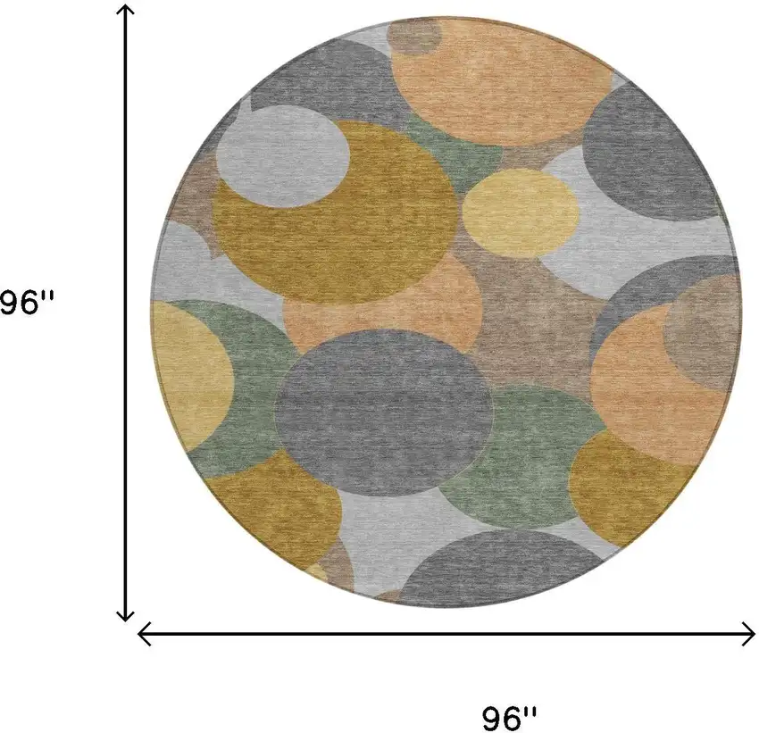 8' Gray And Graphite Round Geometric Washable Indoor Outdoor Area Rug Photo 6