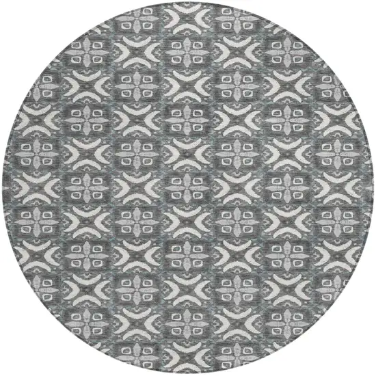 8' Gray And Graphite Round Geometric Washable Indoor Outdoor Area Rug Photo 2