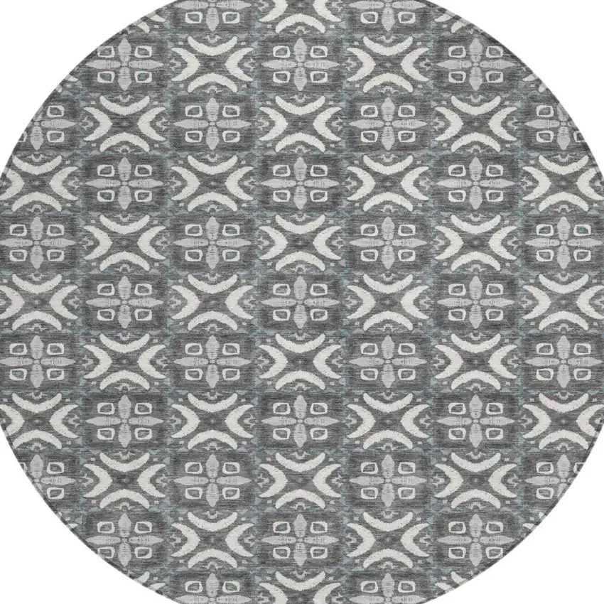 8' Gray And Graphite Round Geometric Washable Indoor Outdoor Area Rug Photo 4