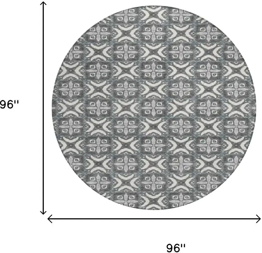 8' Gray And Graphite Round Geometric Washable Indoor Outdoor Area Rug Photo 7